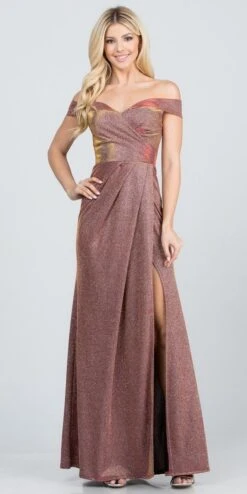 La Scala 25854 Off The Shoulder Glittery Jacquard Gathered Gown(La Scala 25854 Long Off The Shoulder Glittery Jacquard Gathered Gown With Open Side) 32 La Scala 25854 Off The Shoulder Glittery Jacquard Gathered Gown(La Scala 25854 Long Off The Shoulder Glittery Jacquard Gathered Gown With Open Side) -Dress Promotion Store 25854 la scala rust