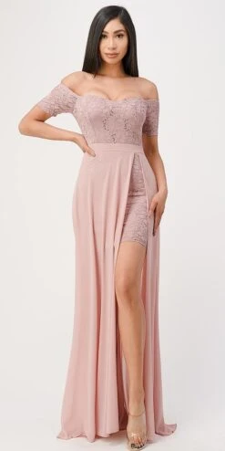 La Scala 25900 Off The Shoulder Sequins Lace High Low Dress(Off The Shoulder Sequins Lace High Low Dress La Scala 25900)