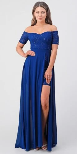 La Scala 25900 Off The Shoulder Sequins Lace High Low Dress(Off The Shoulder Sequins Lace High Low Dress La Scala 25900) -Dress Promotion Store 25900 royal