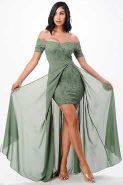 La Scala 25900 Off The Shoulder Sequins Lace High Low Dress(Off The Shoulder Sequins Lace High Low Dress La Scala 25900) -Dress Promotion Store 25900 sage2