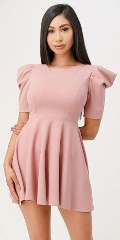 La Scala 25910 Short Puff Sleeve Fit And Flare A-Line Dress(La Scala 25910 Short Puff Sleeve Fit And Flare A Line Dress) -Dress Promotion Store 25910 la scala blush