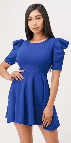 La Scala 25910 Short Puff Sleeve Fit And Flare A-Line Dress(La Scala 25910 Short Puff Sleeve Fit And Flare A Line Dress) -Dress Promotion Store 25910 la scala royal blue