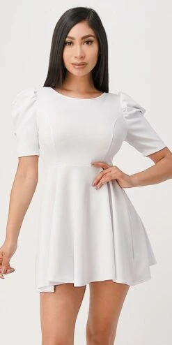 La Scala 25910 Short Puff Sleeve Fit And Flare A-Line Dress(La Scala 25910 Short Puff Sleeve Fit And Flare A Line Dress) -Dress Promotion Store 25910 la scala white