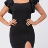La Scala 25922 Ruffle Sleeve Pencil Dress Side Slit(Ruffle Sleeve Pencil Dress Side Slit By La Scala 25922) 2 La Scala 25922 Ruffle Sleeve Pencil Dress Side Slit(Ruffle Sleeve Pencil Dress Side Slit By La Scala 25922) -Dress Promotion Store 25922 black