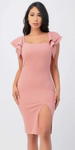 La Scala 25922 Ruffle Sleeve Pencil Dress Side Slit(Ruffle Sleeve Pencil Dress Side Slit By La Scala 25922) -Dress Promotion Store 25922 blush
