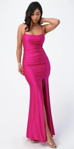 La Scala 25925 Back Lace Up Mermaid Dress Waist Shirring And Open Slit(La Scala 25925 Back Lace Up Mermaid Dress Waist Shirring And Open Slit) -Dress Promotion Store 25925 la scala fuchsia 2a4e197e 0ec8 4040 8256 694a1755f299