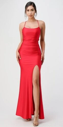 La Scala 25925 Back Lace Up Mermaid Dress Waist Shirring And Open Slit(La Scala 25925 Back Lace Up Mermaid Dress Waist Shirring And Open Slit) -Dress Promotion Store 25925 la scala red ade543cc b772 4c0e ad30 e82eab89466a