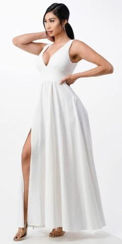 La Scala 25953 Tricot A-Line Dress Deep V-Neck Empire Waist(La Scala 25953 Full Length Tricot A Line Dress Deep V Neck Empire Waist) -Dress Promotion Store 25953 la scala white side d1d8935c 127e 4022 bc09 0049ce51c2be