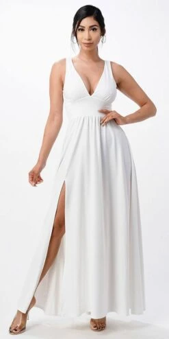 La Scala 25953 Tricot A-Line Dress Deep V-Neck Empire Waist(La Scala 25953 Full Length Tricot A Line Dress Deep V Neck Empire Waist) -Dress Promotion Store 25953 la scala white 4a7d072e 6105 41b0 8ad5 a9ec51dea9a5