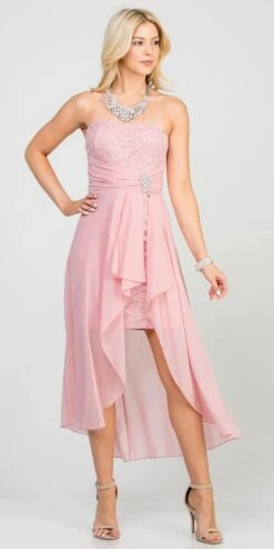 La Scala 25978 High Low Chiffon/Lace Strapless Dress(La Scala 25978 High Low Chiffon Lace Strapless Dress) -Dress Promotion Store 25978 blush