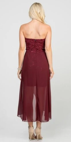 La Scala 25978 High Low Chiffon/Lace Strapless Dress(La Scala 25978 High Low Chiffon Lace Strapless Dress) -Dress Promotion Store 25978 burgundy back