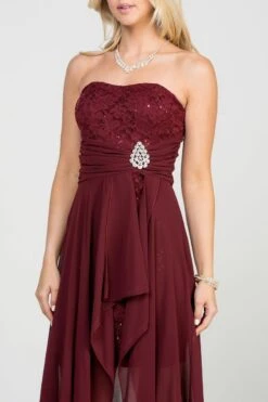La Scala 25978 High Low Chiffon/Lace Strapless Dress(La Scala 25978 High Low Chiffon Lace Strapless Dress) -Dress Promotion Store 25978 burgundy zoom