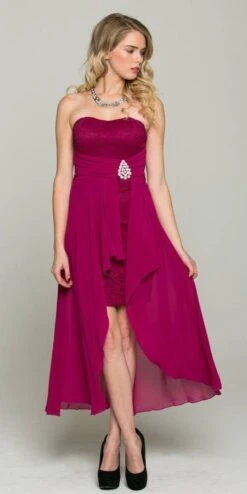 La Scala 25978 High Low Chiffon/Lace Strapless Dress(La Scala 25978 High Low Chiffon Lace Strapless Dress) -Dress Promotion Store 25978 fuchsia