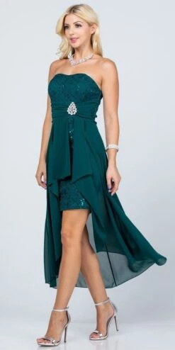 La Scala 25978 High Low Chiffon/Lace Strapless Dress(La Scala 25978 High Low Chiffon Lace Strapless Dress) -Dress Promotion Store 25978 hunter green side