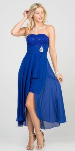 La Scala 25978 High Low Chiffon/Lace Strapless Dress(La Scala 25978 High Low Chiffon Lace Strapless Dress) -Dress Promotion Store 25978 royal