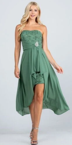 La Scala 25978 High Low Chiffon/Lace Strapless Dress(La Scala 25978 High Low Chiffon Lace Strapless Dress) -Dress Promotion Store 25978 sage