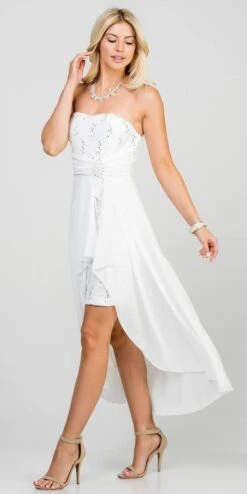 La Scala 25978 High Low Chiffon/Lace Strapless Dress(La Scala 25978 High Low Chiffon Lace Strapless Dress) -Dress Promotion Store 25978 white side