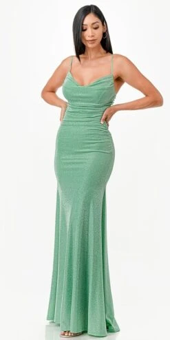 La Scala 26004 Long Sleeveless Fitted Cowl Neckline Sheath Dress(La Scala 26004 Long Sleeveless Fitted Cowl Neckline Sheath Dress) -Dress Promotion Store 26004 la scala mint