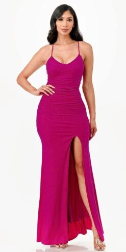 La Scala 26012 Long Glittery ITY Lace Up Back Fitted Mermaid Dress(La Scala 26012 Long Glittery Ity Lace Up Back Fitted Mermaid Dress) -Dress Promotion Store 26012 la scala fuchsia