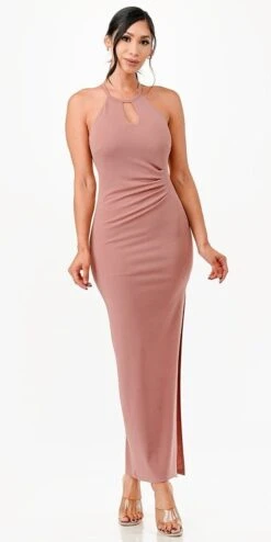 La Scala 26013 Fitted Sheath High Keyhole Halter Neckline Dress(La Scala 26013 Fitted Sheath High Keyhole Halter Neckline Dress) -Dress Promotion Store 26013 la scala mauve