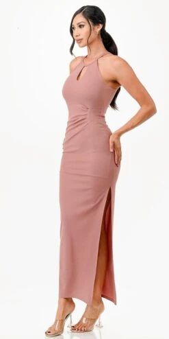La Scala 26013 Fitted Sheath High Keyhole Halter Neckline Dress(La Scala 26013 Fitted Sheath High Keyhole Halter Neckline Dress) -Dress Promotion Store 26013 la scala mauve side