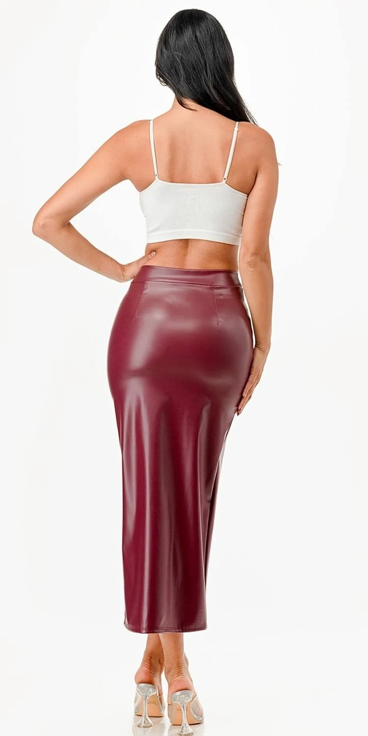 La Scala 26019 Mid Length PU Leather Pencil Skirt With Open Slit(La Scala 26019 Mid Length Pu Leather Pencil Skirt With Open Slit) 5 La Scala 26019 Mid Length PU Leather Pencil Skirt With Open Slit(La Scala 26019 Mid Length Pu Leather Pencil Skirt With Open Slit) - Image 3