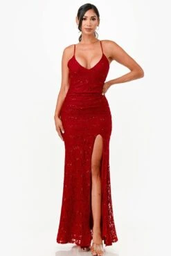 La Scala 26052 Long Lace Leg Slit Fitted Mermaid Dress(La Scala 26052 Long Lace Leg Slit Fitted Mermaid Dress)