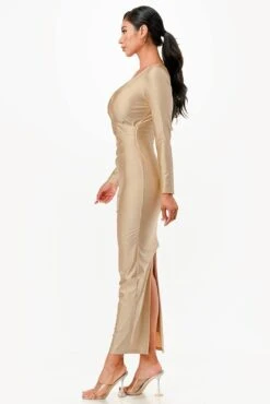 La Scala 26057 Long Sleeve Fitted Maxi Dress(La Scala 26057 Long Sleeve Fitted Maxi Dress) -Dress Promotion Store 26057 la scala beige side2