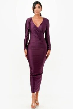 La Scala 26057 Long Sleeve Fitted Maxi Dress(La Scala 26057 Long Sleeve Fitted Maxi Dress) -Dress Promotion Store 26057 la scala eggplant
