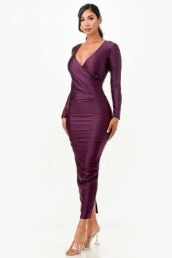 La Scala 26057 Long Sleeve Fitted Maxi Dress(La Scala 26057 Long Sleeve Fitted Maxi Dress) -Dress Promotion Store 26057 la scala eggplant side