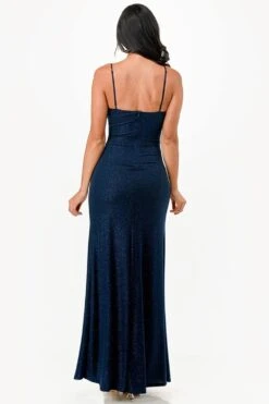 La Scala 26060 Dress Fitted Glitter Side Pleat Party Gown(La Scala 26060 Dress Fitted Glitter Side Pleat Party Gown) -Dress Promotion Store 26060 la scala navy back