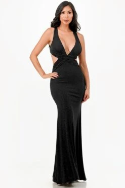La Scala 26063 Dress Long V-Neckline Halter Top Gown(La Scala 26063 Dress Long V Neckline Halter Top Gown)
