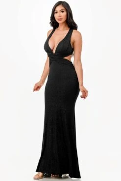 La Scala 26063 Dress Long V-Neckline Halter Top Gown(La Scala 26063 Dress Long V Neckline Halter Top Gown) -Dress Promotion Store 26063 la scala black side