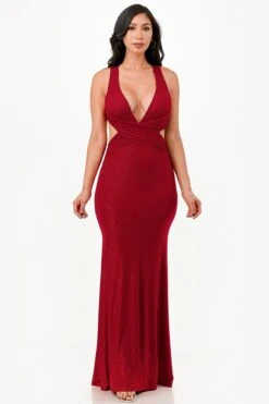 La Scala 26063 Dress Long V-Neckline Halter Top Gown(La Scala 26063 Dress Long V Neckline Halter Top Gown) -Dress Promotion Store 26063 la scala burgundy