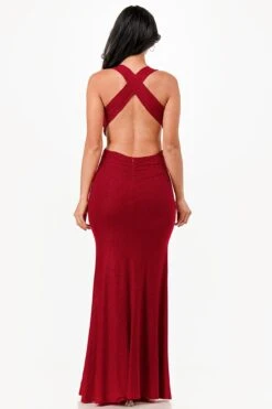 La Scala 26063 Dress Long V-Neckline Halter Top Gown(La Scala 26063 Dress Long V Neckline Halter Top Gown) -Dress Promotion Store 26063 la scala burgundy back