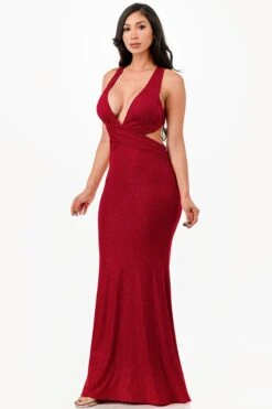 La Scala 26063 Dress Long V-Neckline Halter Top Gown(La Scala 26063 Dress Long V Neckline Halter Top Gown) -Dress Promotion Store 26063 la scala burgundy side