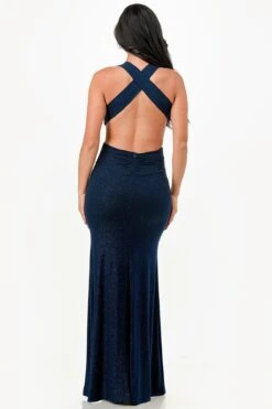 La Scala 26063 Dress Long V-Neckline Halter Top Gown(La Scala 26063 Dress Long V Neckline Halter Top Gown) -Dress Promotion Store 26063 la scala navy back