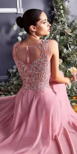 Cinderella Divine 2635 A-Line Chiffon Gown Lace Embellished Bodice(Cinderella Divine 2635 A Line Chiffon Peach Gown Lace Embellished Bodice) -Dress Promotion Store 2635 cinderella divine dusty rose back