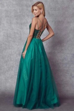 Juliet 268 Embroidered Sparkle Tulle Ball Gown(Embroidered Sparkle Tulle Ball Gown By Juliet 268) -Dress Promotion Store 268 EmeraldGreen Back