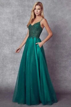 Juliet 268 Embroidered Sparkle Tulle Ball Gown(Embroidered Sparkle Tulle Ball Gown By Juliet 268) -Dress Promotion Store 268 EmeraldGreen Side