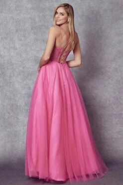 Juliet 268 Embroidered Sparkle Tulle Ball Gown(Embroidered Sparkle Tulle Ball Gown By Juliet 268) -Dress Promotion Store 268 Fuchsia Back