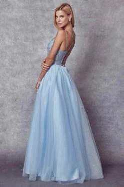 Juliet 268 Embroidered Sparkle Tulle Ball Gown(Embroidered Sparkle Tulle Ball Gown By Juliet 268) -Dress Promotion Store 268 IceBlue Back