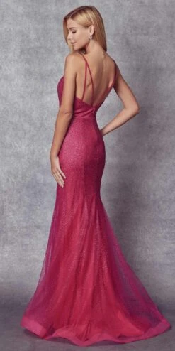 Juliet 271 Glitter Mesh Fitted Evening Gown(Glitter Mesh Fitted Evening Gown By Juliet 271) -Dress Promotion Store 271 Petunia Back