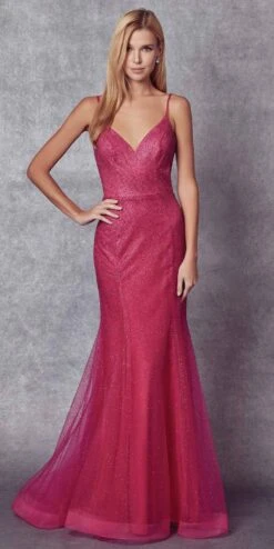 Juliet 271 Glitter Mesh Fitted Evening Gown(Glitter Mesh Fitted Evening Gown By Juliet 271) -Dress Promotion Store 271 Petunia Front