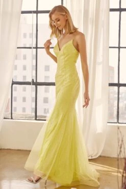 Juliet 271 Glitter Mesh Fitted Evening Gown(Glitter Mesh Fitted Evening Gown By Juliet 271) -Dress Promotion Store 271 Yellow 5