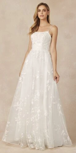 Juliet 279 Embroidered Lace Long Tulle A-Line Gown(Juliet 279 Embroidered Lace Long Tulle A Line Gown) -Dress Promotion Store 279w off white