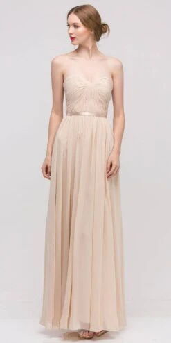 Eureka 2800 Belted Waist Ruched Long A-Line Dress(Belted Waist Ruched Long A Line Champagne Formal Dress)