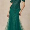 Juliet 281 Long Fully Mesh Gown Off The Shoulder Sleeves Mermaid Skirt(Juliet 281 Long Fully Mesh Gown Off The Shoulder Sleeves Mermaid Skirt) -Dress Promotion Store 281 emerald