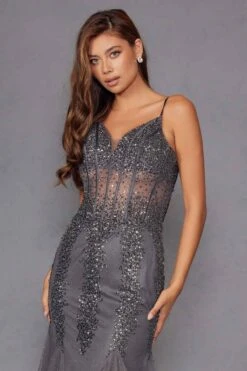 Juliet JT2883C Embellished Fitted Corset Mermaid Gown(Juliet Jt2883c Embellished Fitted Corset Mermaid Gown) -Dress Promotion Store 2883CGUNMETAL 3