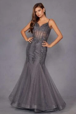 Juliet JT2883C Embellished Fitted Corset Mermaid Gown(Juliet Jt2883c Embellished Fitted Corset Mermaid Gown) -Dress Promotion Store 2883CGUNMETAL 4